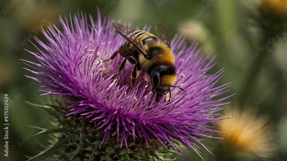 Closeup of a Bombus terrestris, the buff-tailed bumblebee or large earth bumblebee, feeding nectar of pink flowers Closeup of a Bombus terrestris, the buff-tailed bumblebee or large earth bumblebee, feeding nectar of pink flowers