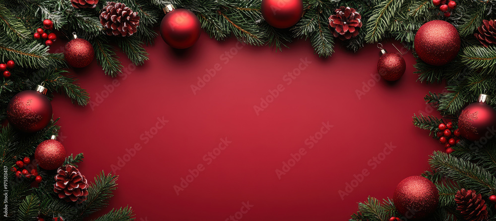 Red Ornaments and Pine Branches Red Ornaments and Pine Branches