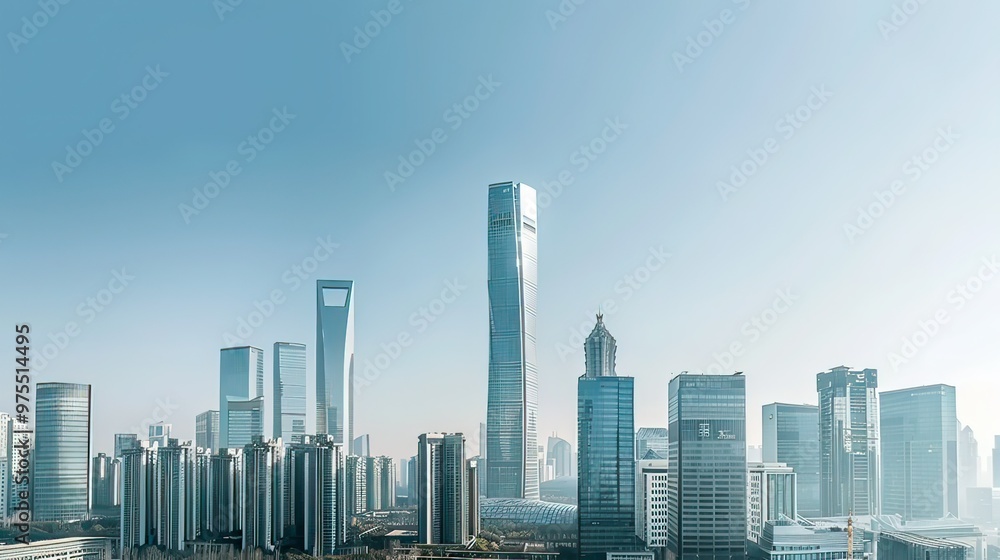 Fototapeta premium A city skyline with modern skyscrapers and business offices during the day 
