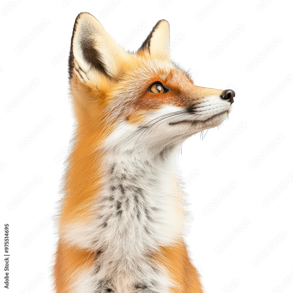 Obraz premium A detailed portrait of a fox showcasing its beautiful fur and expressive eyes, perfect for nature and wildlife themes. transparent background