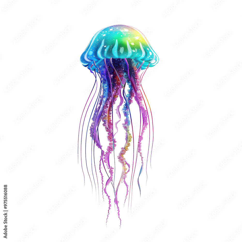 Transparent A colorful jellyfish with a rainbow tail Transparent A colorful jellyfish with a rainbow tail