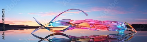 An arrow made entirely of glass, reflecting a rainbow of colors in this luminous illustration photo