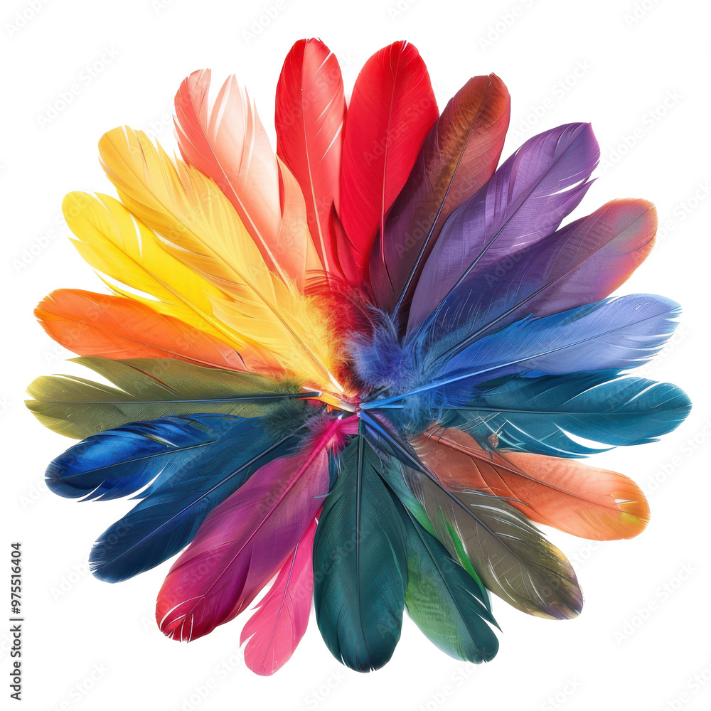 Transparent A colorful feather arrangement in the shape of a flower Transparent A colorful feather arrangement in the shape of a flower