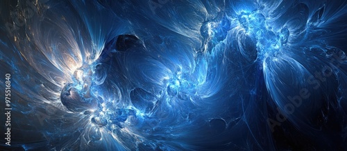 Futuristic 3D depiction of a fractal apophysis ideal for surreal art abstract wallpapers or science fiction backgrounds featuring Classic Blue a prominent hue in recent designs