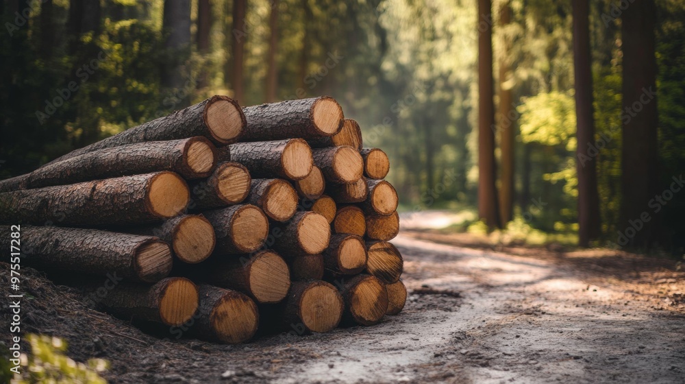 Stack of Tree Trunks in Forest Clearing Stack of Tree Trunks in Forest Clearing