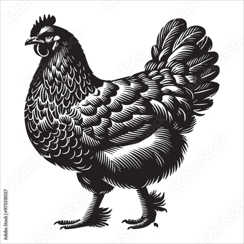 Hen silhouette Clipart - Marans Chicken Vector illustration in black and white