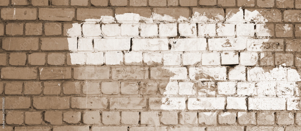 Brick Wall Painted Close-Up Sepia Horizontal Rough Textured Industrial Old