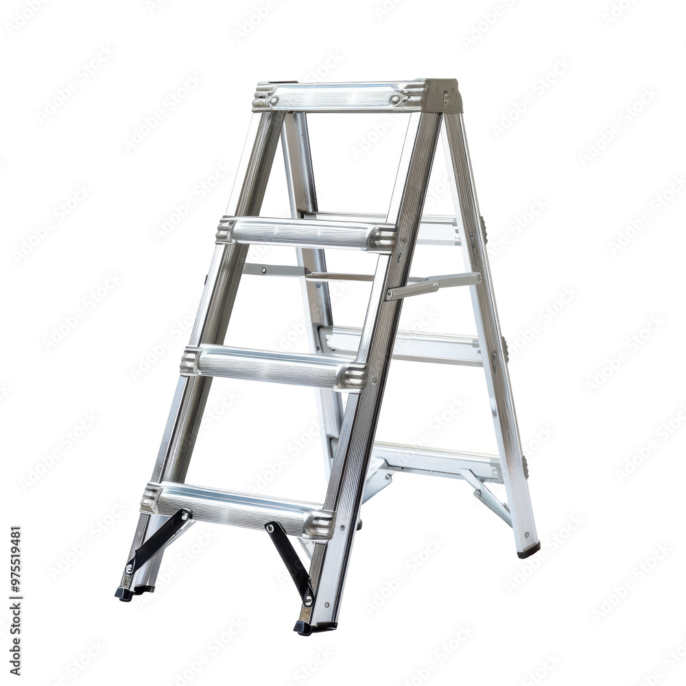 Transparent A three-step ladder is sitting on a white background Transparent A three-step ladder is sitting on a white background