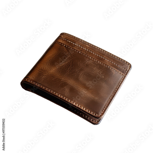 Transparent A brown leather wallet with a brown leather strap