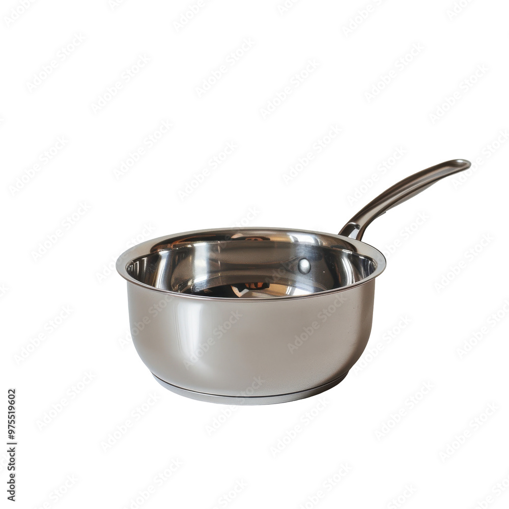 Transparent A silver pot with a handle sits on a white background Transparent A silver pot with a handle sits on a white background