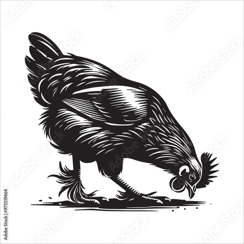 Hen silhouette Clipart - Rhode Island Red Chicken Vector illustration in black and white
