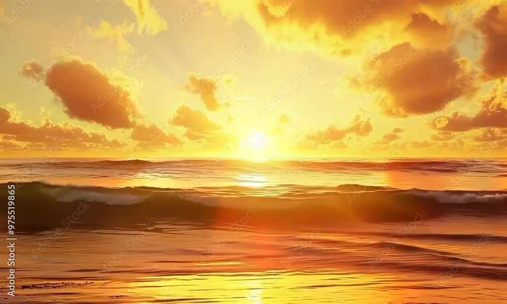 Sunset creating a golden sky over the ocean, , Video Sunset creating a golden sky over the ocean, , Video
