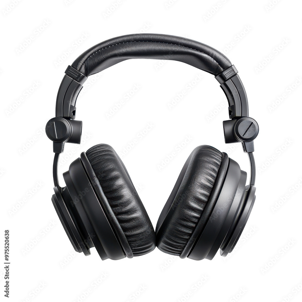 Transparent A pair of black headphones with a leather band Transparent A pair of black headphones with a leather band