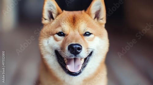 Portrait of a happy Shiba Inu dog indoors