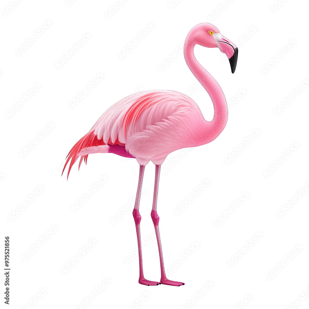 Fototapeta premium A vibrant pink flamingo standing gracefully, showcasing its elegant features and long legs, ideal for nature-themed projects. transparent background