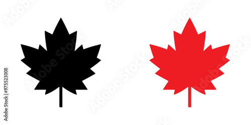 Black and red maple leaf icon silhouette vector illustration design on white background.