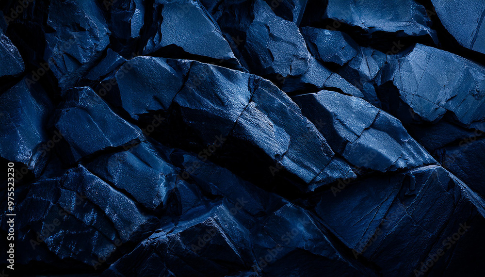 Deep blue rock background with sharp, jagged granite edges. Dramatic shadows. Rough texture Deep blue rock background with sharp, jagged granite edges. Dramatic shadows. Rough texture
