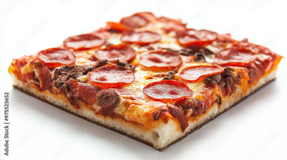 Detroit pizza with cheese in white background Detroit pizza with cheese in white background