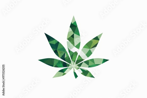 Hemp cannabis marijuana geometric logo, icon, template, lowpoly leaf drawing on white