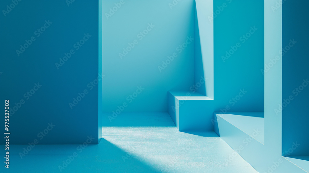 a minimalist abstract architectural space with interplay of light and shadows using geometric shapes in a monochromatic blue color scheme a minimalist abstract architectural space with interplay of light and shadows using geometric shapes in a monochromatic blue color scheme