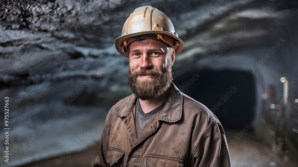 A Miner in a Helmet and Work Clothes, With a Beard and a Dirty Face A Miner in a Helmet and Work Clothes, With a Beard and a Dirty Face