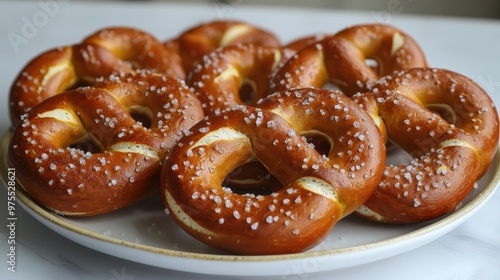 Crispy Golden Pretzels on White Plate - Photorealistic Food Photography Showcasing Texture and Color Contrast