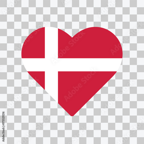 Denmark love shape flag isolated on transparent. Vector