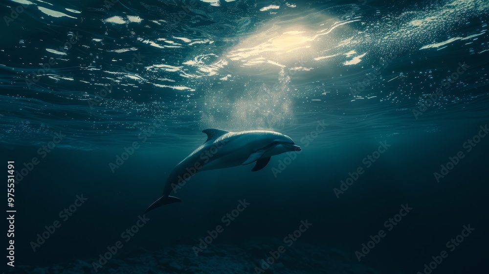 Fototapeta premium A dolphin is swimming in the ocean