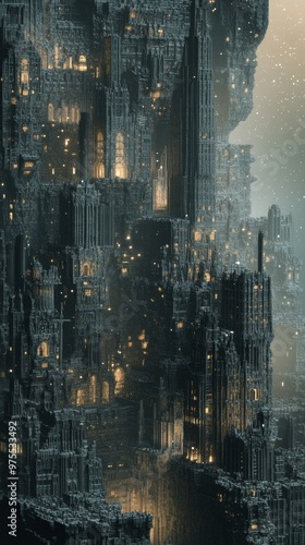 Enigmatic Fractal Cityscape - Vertical Wallpaper for Phones