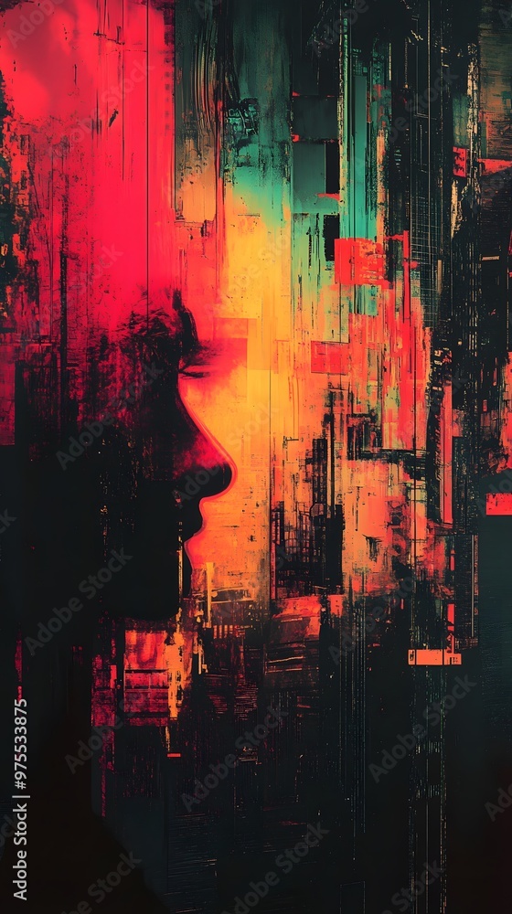 Fototapeta premium Abstract Futuristic Glitching Wallpaper Digital Distortion and Vibrant Visuals