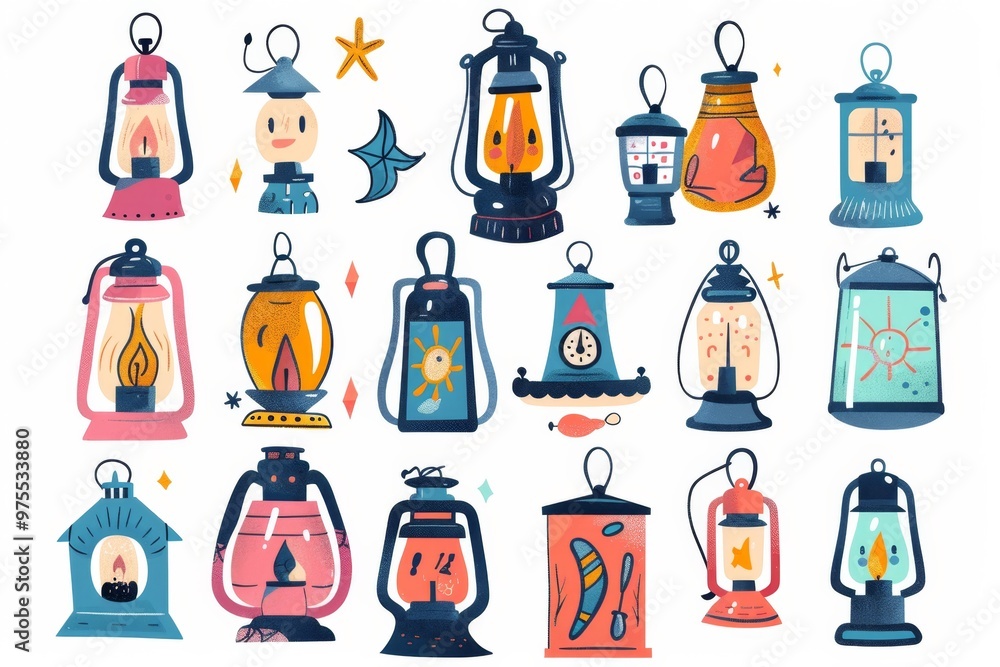 Fototapeta premium Lamp flat icon, lantern isolated, vintage lantern, light symbol, doodle sketched gas flashlight, antique luminaire