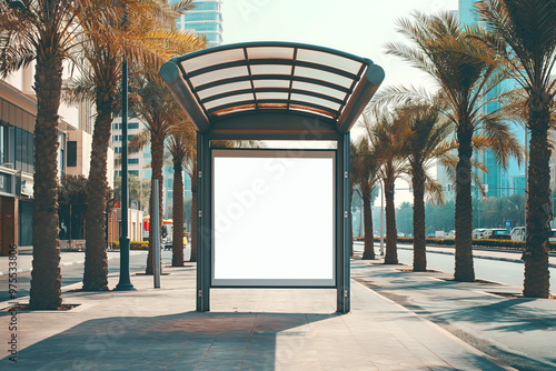 A billboard stands on a street in Dubai