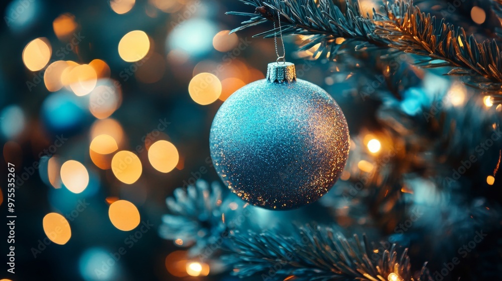 Christmas Ornaments On Christmas Tree Branches. Merry Christmas and Happy New Year Christmas Ornaments On Christmas Tree Branches. Merry Christmas and Happy New Year
