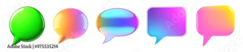 set of glossy colorful speech bubbles isolated on transparent background