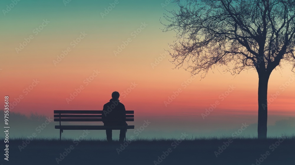 Fototapeta premium Solitary Man Sitting on a Bench in Contemplation of Loneliness