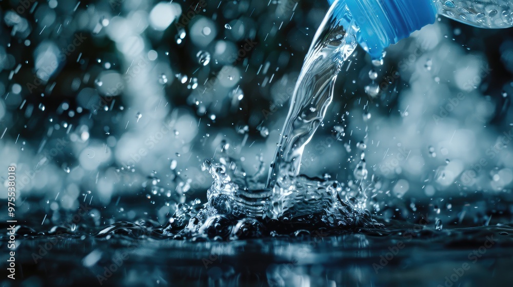 The concept of water and drinking portrayed in a pouring bottle The concept of water and drinking portrayed in a pouring bottle