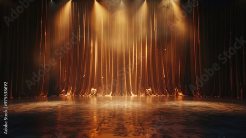 Theatrical Stage with Dramatic Lighting and Empty Curtain