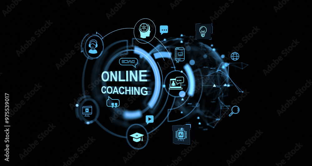Fototapeta premium Online coaching icons virtual hud screen, business training