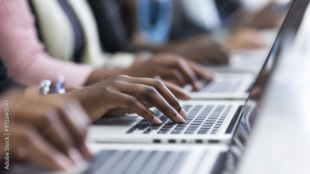 Hands typing on laptops during a collaborative work session in a modern office environment Hands typing on laptops during a collaborative work session in a modern office environment