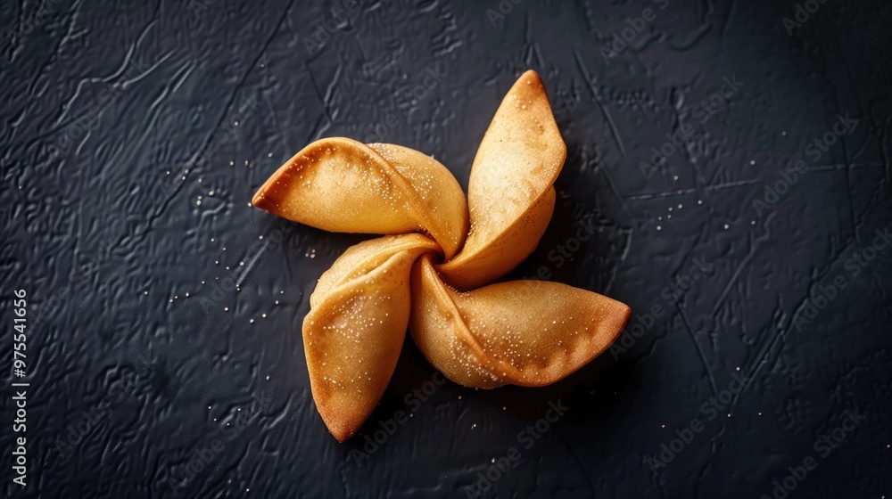 Top view of Chinese fortune cookie with dark background prediction Top view of Chinese fortune cookie with dark background prediction