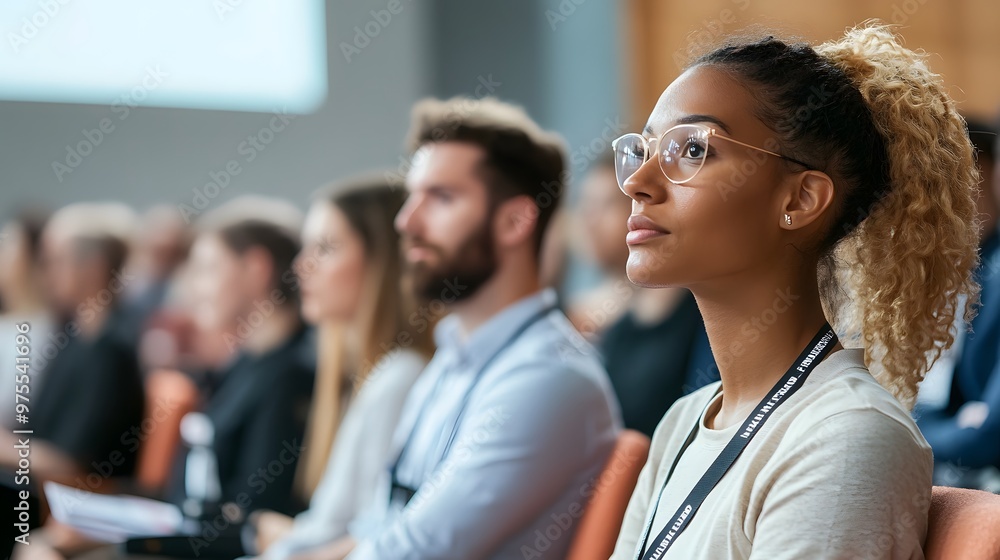 Attentive Woman in Glasses at a Conference Attentive Woman in Glasses at a Conference