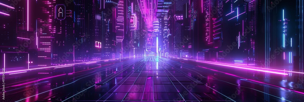 Neon Cyberpunk City, Urban Future Metaverse, Night Purple Street Texture Background, Copy Space Neon Cyberpunk City, Urban Future Metaverse, Night Purple Street Texture Background, Copy Space