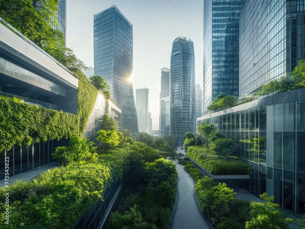 Fototapeta premium Cityscape with Skyscrapers and Trees