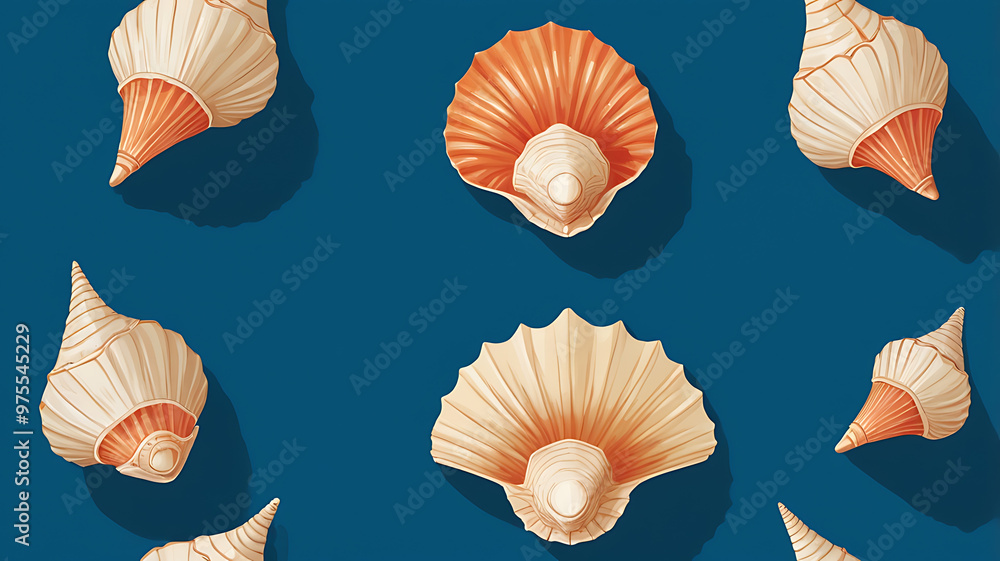Illustration of a Vastu Feng Shui conch shell on a plain blue background Illustration of a Vastu Feng Shui conch shell on a plain blue background
