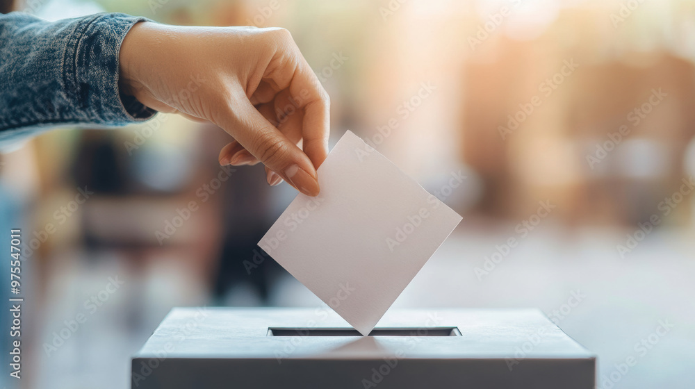 A close up of hand dropping ballot into voting box, symbolizing civic engagement and importance of participating in elections. This moment captures essence of democracy and individual responsibility A close up of hand dropping ballot into voting box, symbolizing civic engagement and importance of participating in elections. This moment captures essence of democracy and individual responsibility