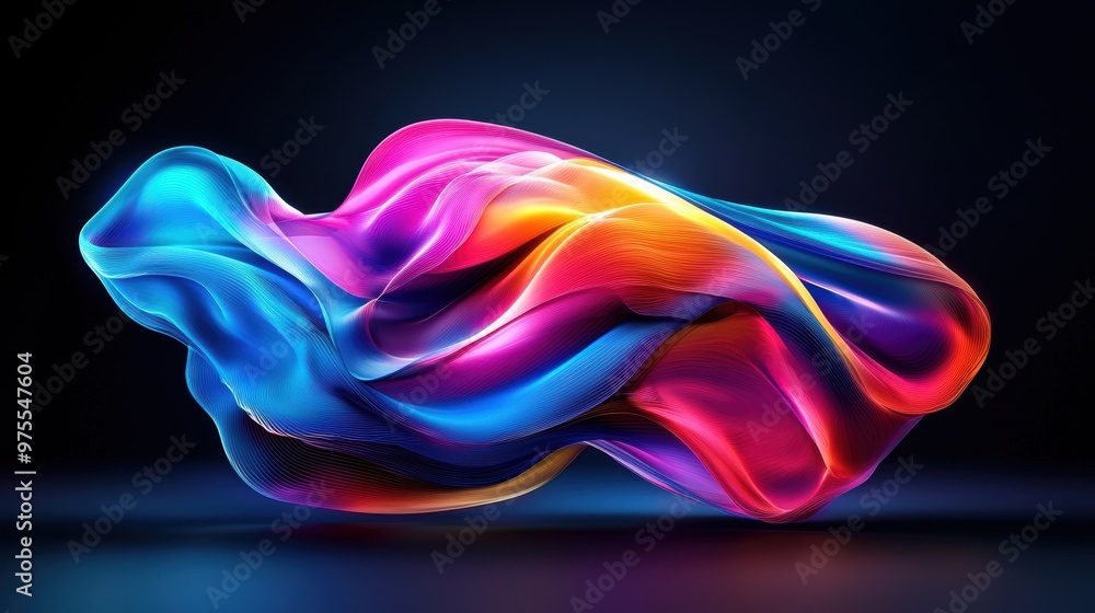 Fototapeta premium Vibrant abstract art with flowing curves and dynamic colors, creating a sense of movement and energy against a dark background.