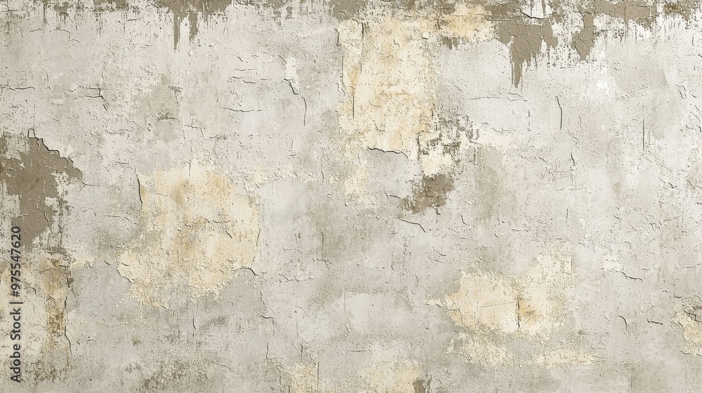 Obraz premium Cracked and Weathered Concrete Wall - Grey and Beige, Textured, Abstract, Wall, Texture, Background