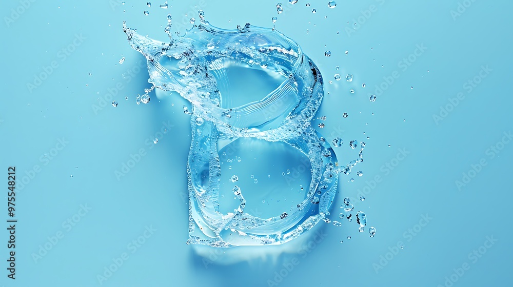 Uppercase letter B made by water on blue background Uppercase letter B made by water on blue background