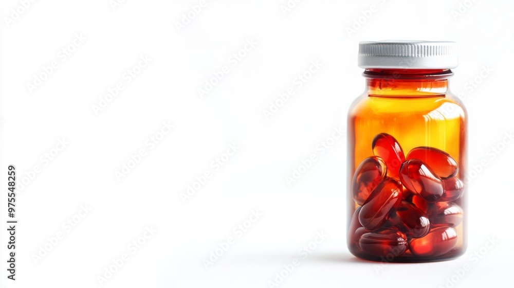 Vitamin pills in a bottle isolated against a white background. with copy space image. Place for adding text or design Vitamin pills in a bottle isolated against a white background. with copy space image. Place for adding text or design