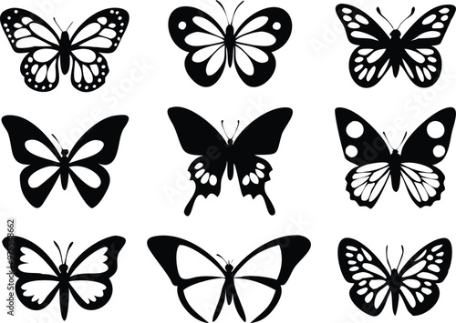 Different butterflies set. Vector illustration